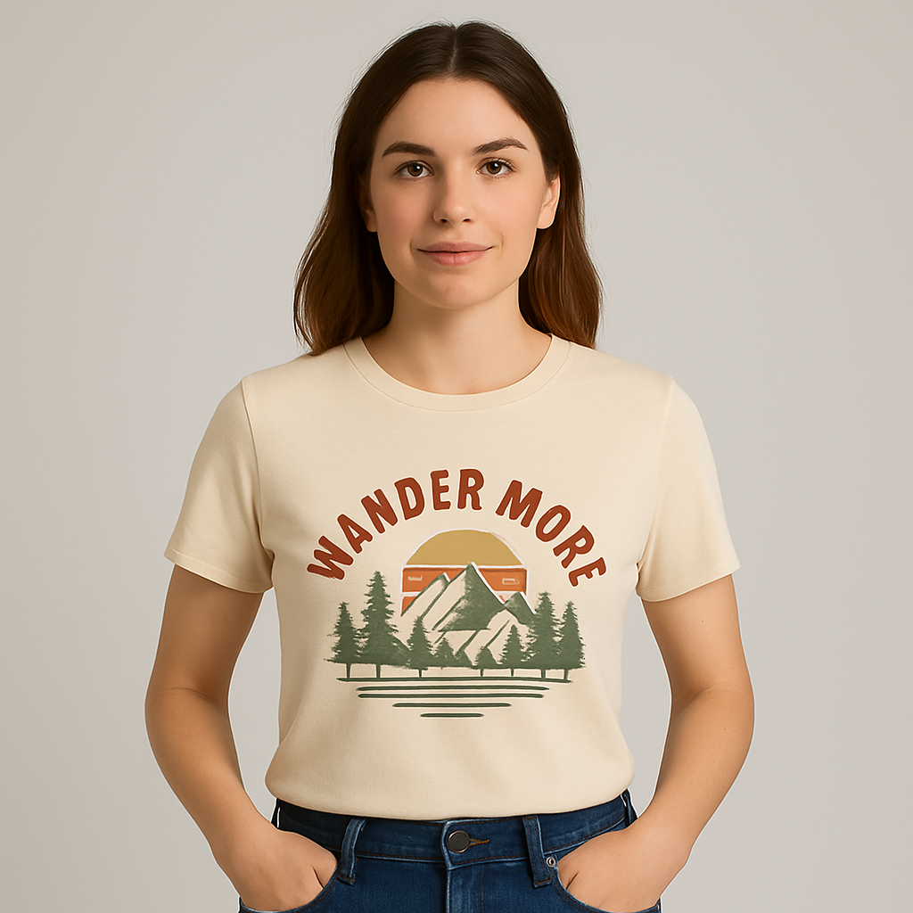 Saffron-lux | Women – Graphic T-Shirt – Short Sleeve – Wander More Print