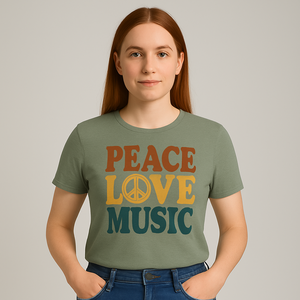 Saffron-lux | Women – Retro T-Shirt – Short Sleeve – Peace Love Music